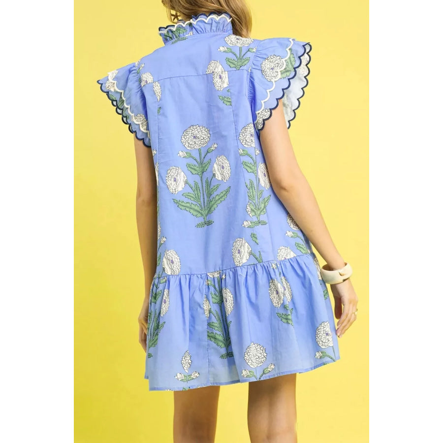 Floral Print Ruffle Sleeve Dress Apparel and Accessories
