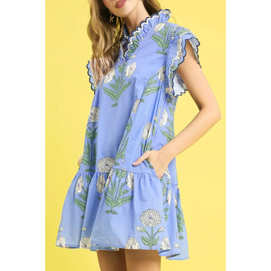 Floral Print Ruffle Sleeve Dress Apparel and Accessories