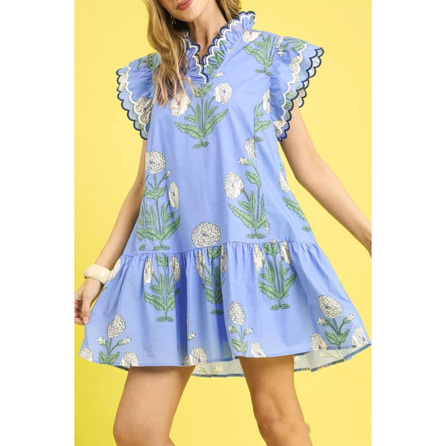 Floral Print Ruffle Sleeve Dress Apparel and Accessories