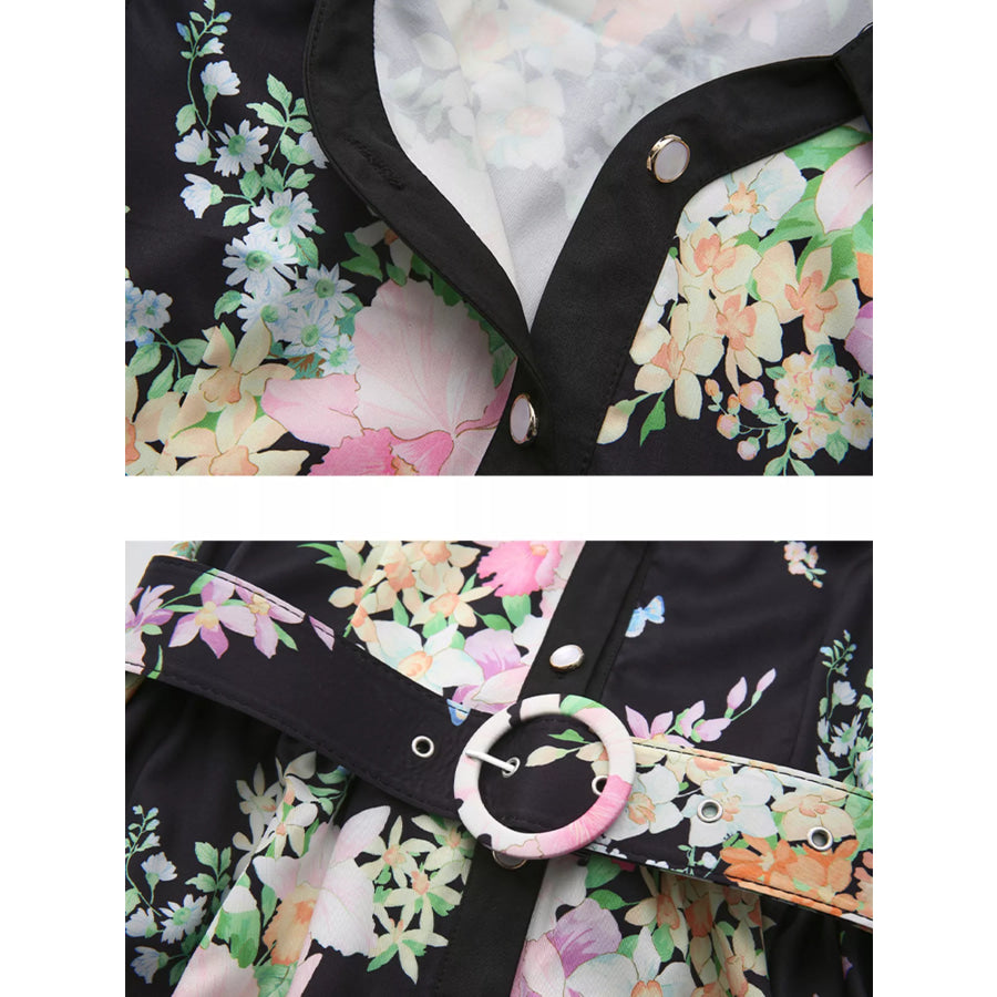 Floral Print Ruffle Sleeve Midi Dress Apparel and Accessories