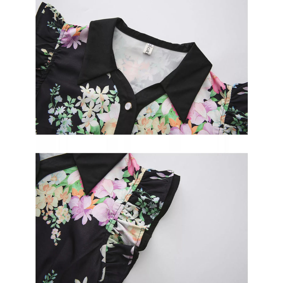 Floral Print Ruffle Sleeve Midi Dress Apparel and Accessories
