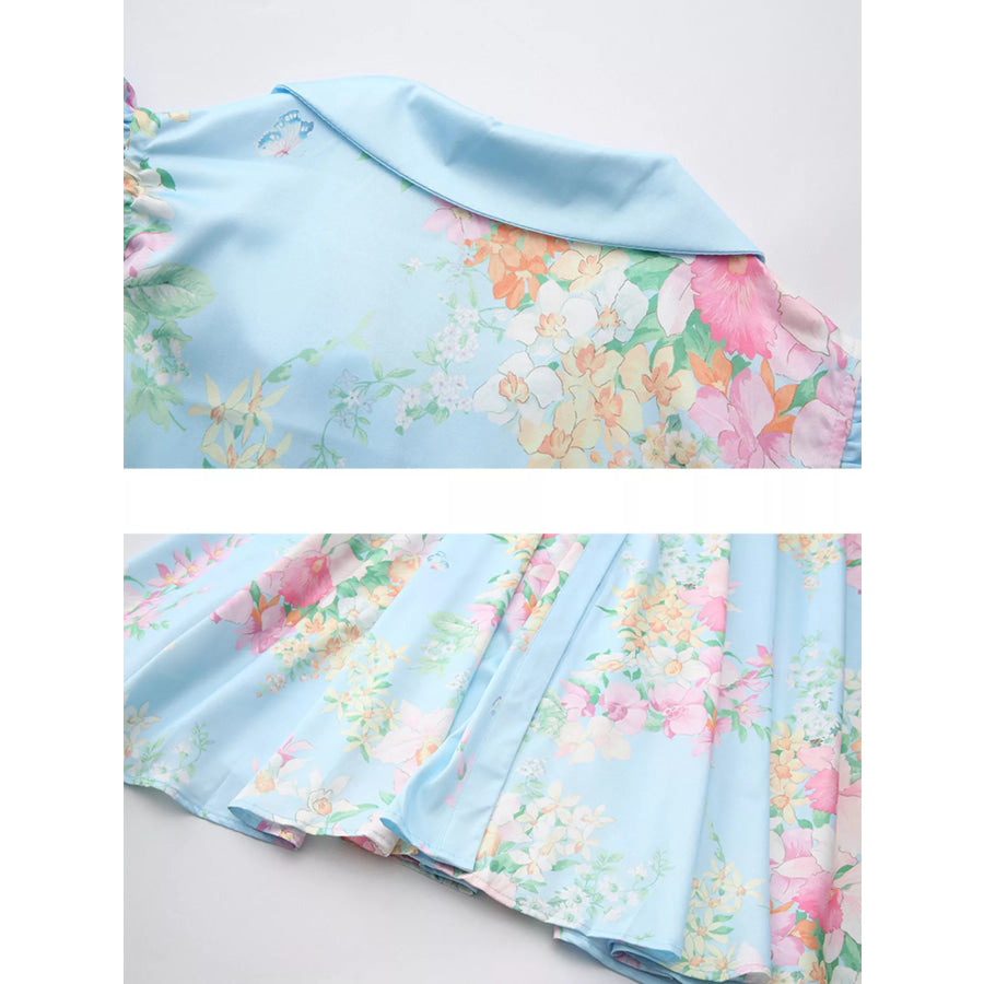 Floral Print Ruffle Sleeve Midi Dress Apparel and Accessories