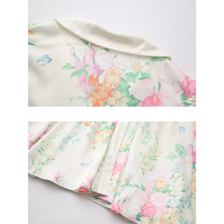 Floral Print Ruffle Sleeve Midi Dress Apparel and Accessories