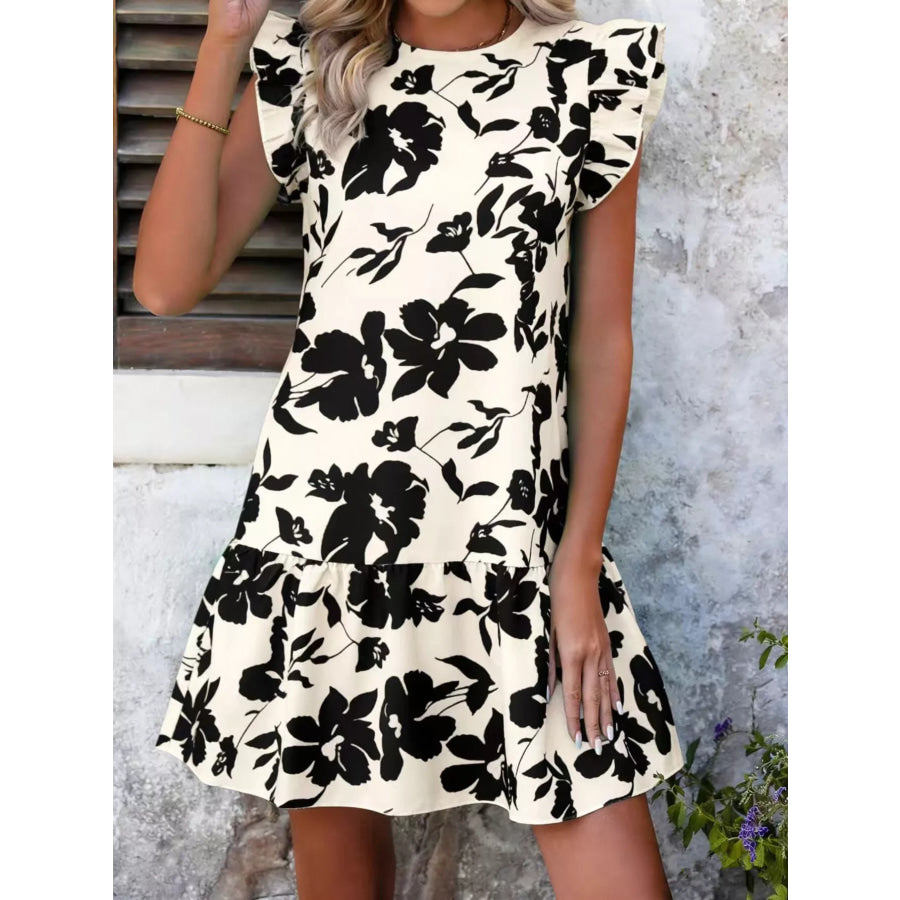 Floral Print Ruffle Sleeve Mini Dress Apparel and Accessories