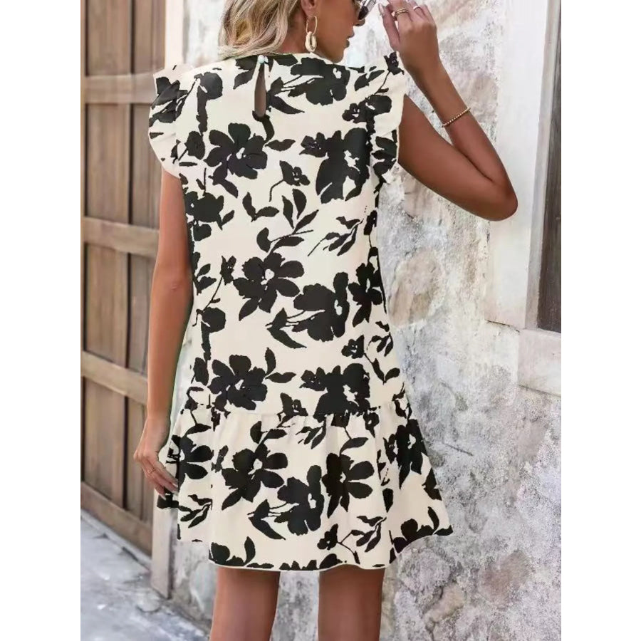 Floral Print Ruffle Sleeve Mini Dress Apparel and Accessories