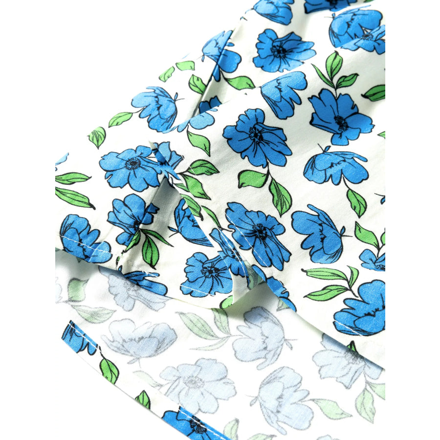 Floral Print Ruffle Sleeve Tie Neck Blouse Apparel and Accessories