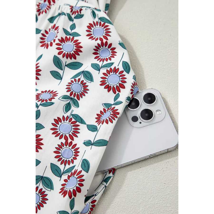 Floral Print Ruffle Sleeve Tiered Midi Dress Apparel and Accessories