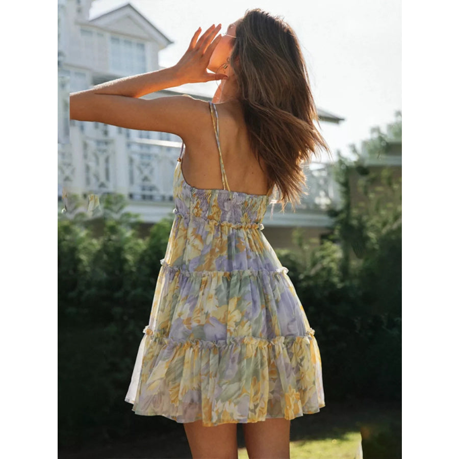 Floral Print Ruffle Tiered Mini Dress Apparel and Accessories