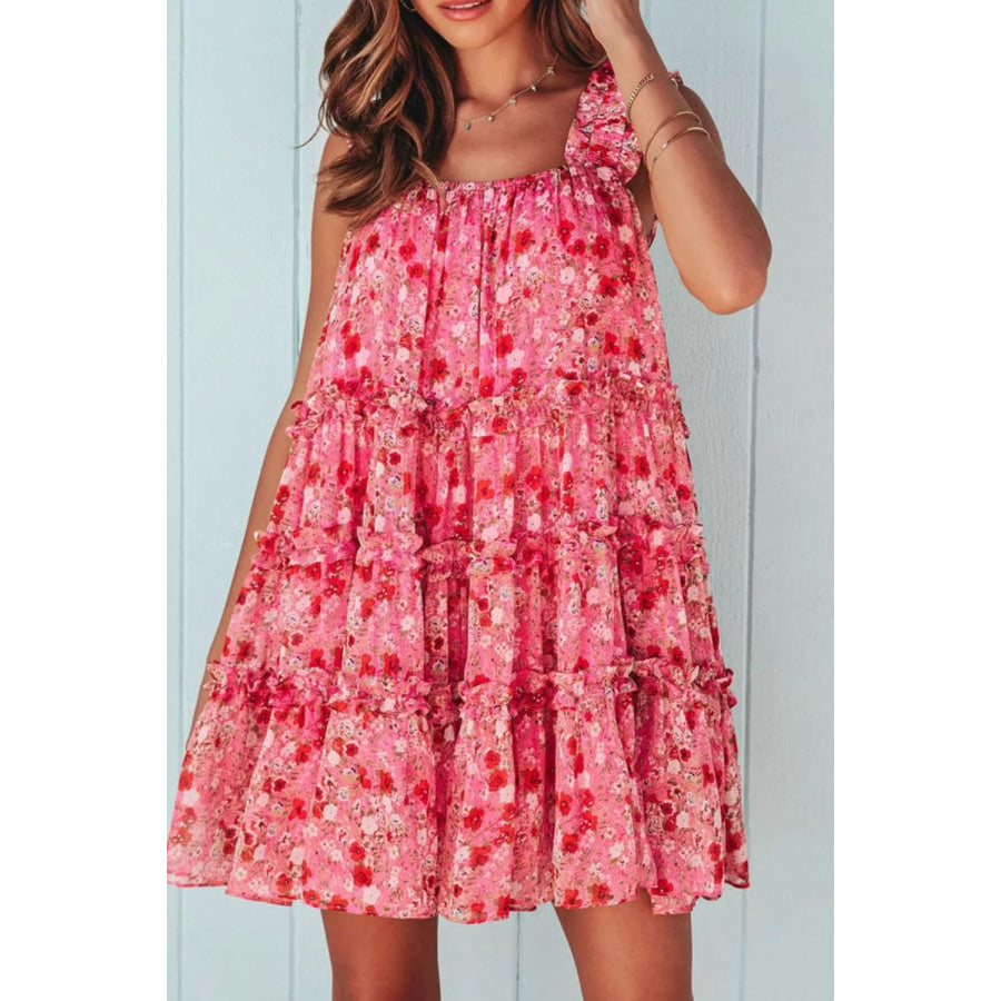 Floral Print Ruffle Tiered Mini Dress Apparel and Accessories