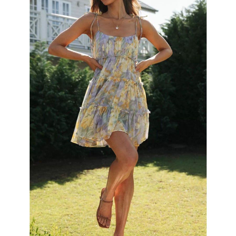 Floral Print Ruffle Tiered Mini Dress Apparel and Accessories
