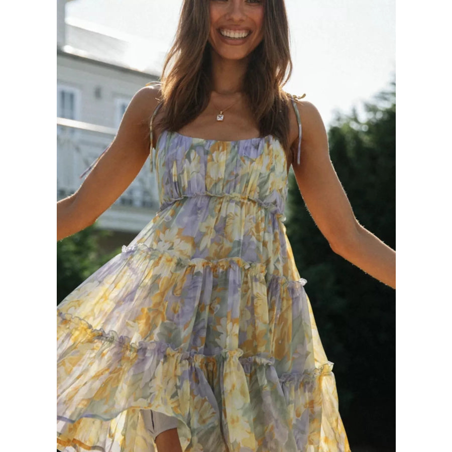 Floral Print Ruffle Tiered Mini Dress Apparel and Accessories