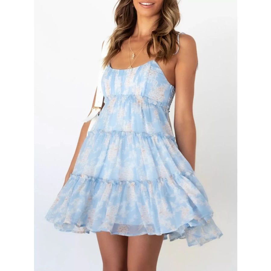 Floral Print Ruffle Tiered Mini Dress Light Blue / S Apparel and Accessories