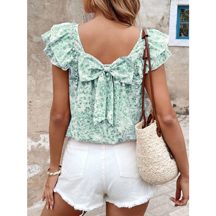 Floral Print Ruffle Trim Blouse Apparel and Accessories