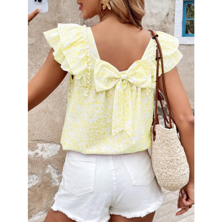 Floral Print Ruffle Trim Blouse Apparel and Accessories