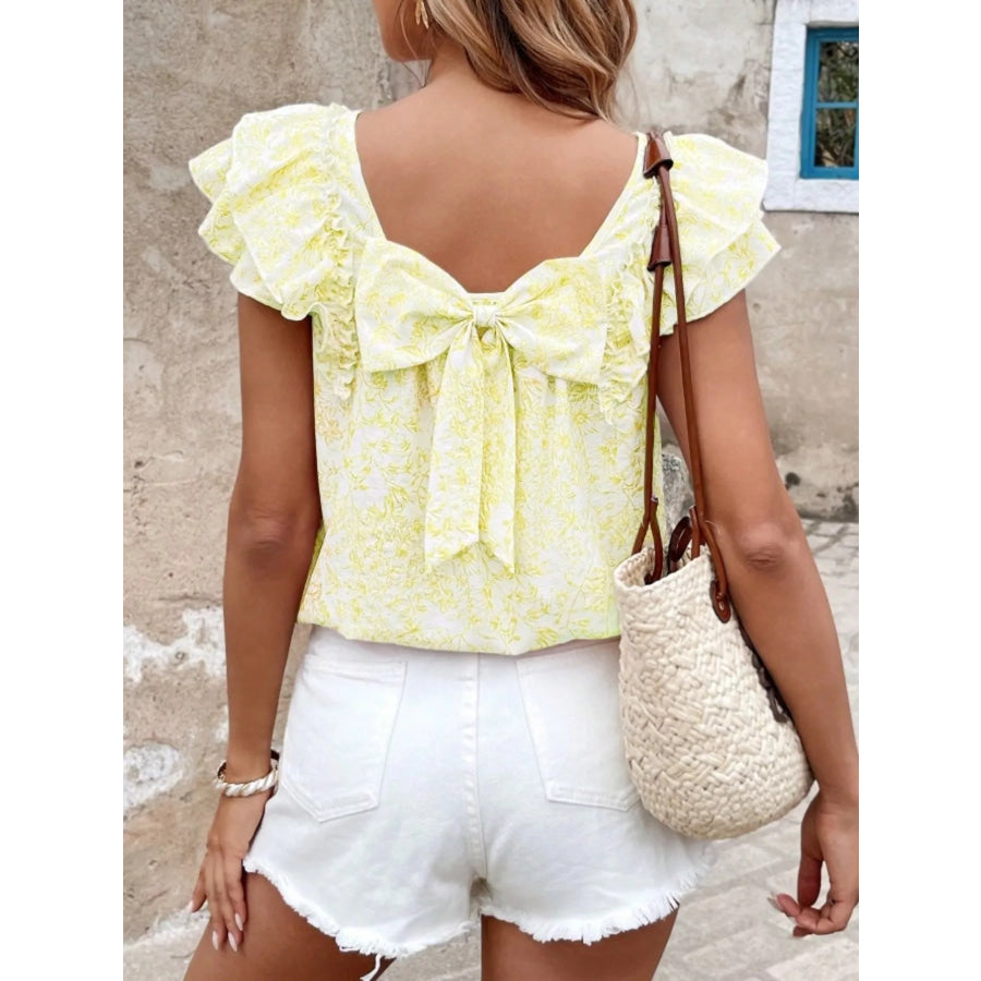 Floral Print Ruffle Trim Blouse Apparel and Accessories