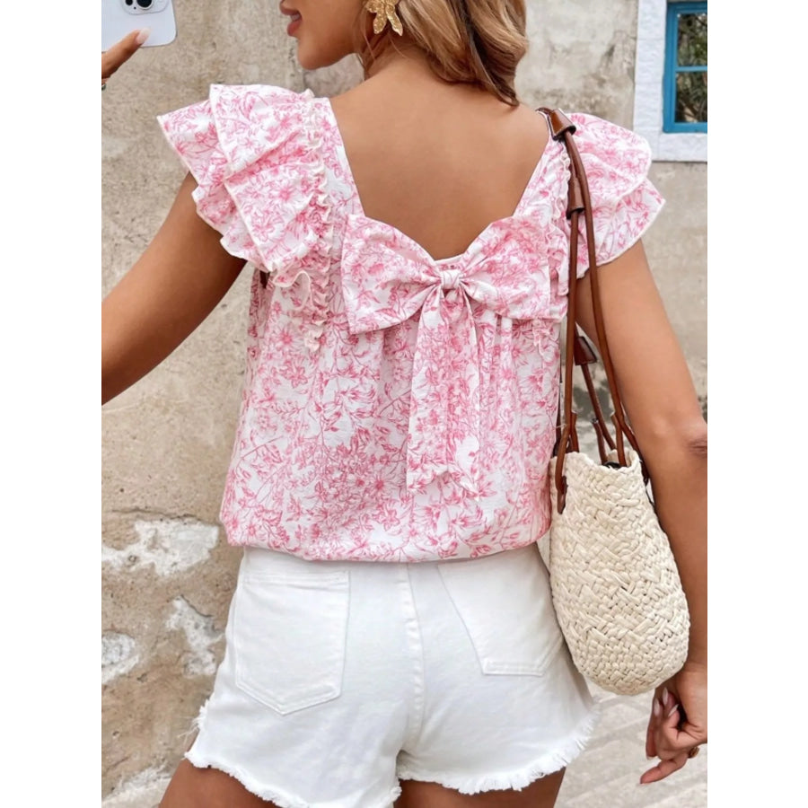 Floral Print Ruffle Trim Blouse Apparel and Accessories