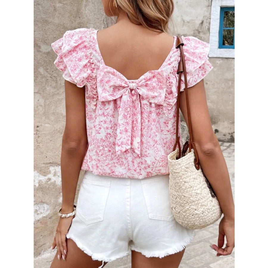 Floral Print Ruffle Trim Blouse Apparel and Accessories