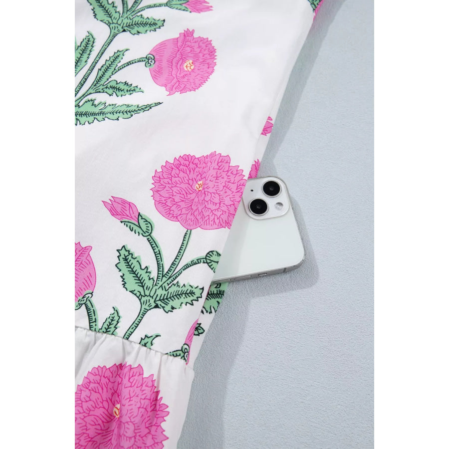 Floral Print Ruffle Trim Casual Mini Dress Apparel and Accessories