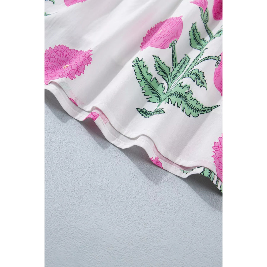 Floral Print Ruffle Trim Casual Mini Dress Apparel and Accessories
