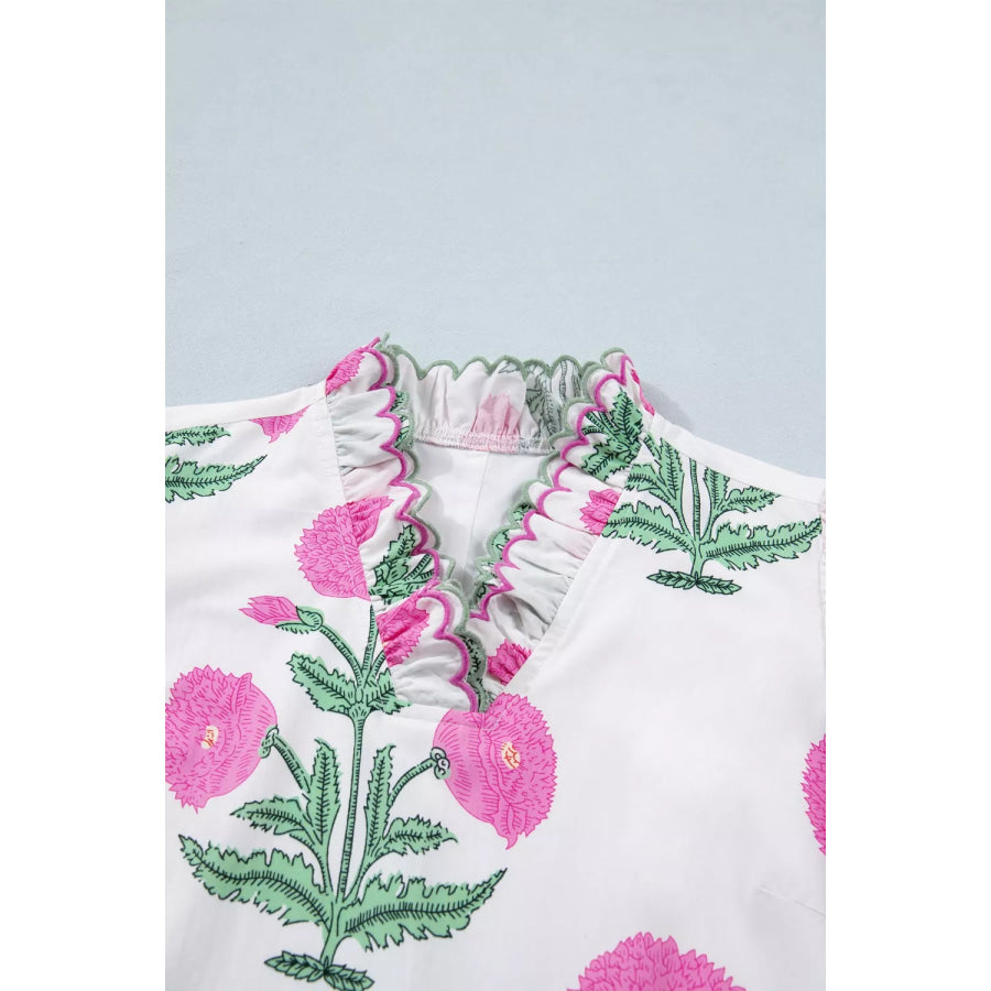 Floral Print Ruffle Trim Casual Mini Dress Apparel and Accessories