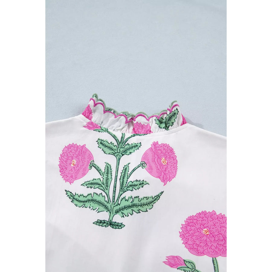 Floral Print Ruffle Trim Casual Mini Dress Apparel and Accessories