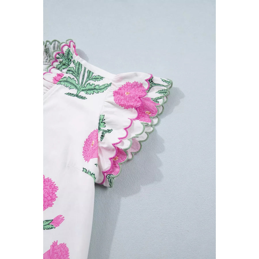 Floral Print Ruffle Trim Casual Mini Dress Apparel and Accessories