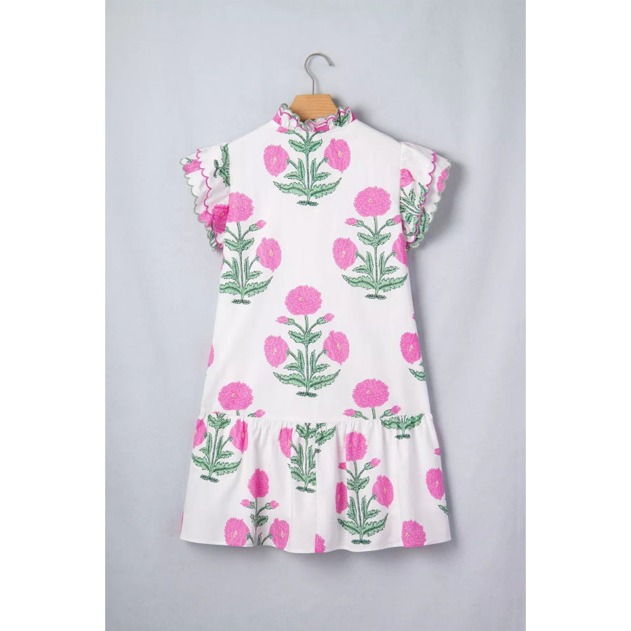 Floral Print Ruffle Trim Casual Mini Dress Apparel and Accessories