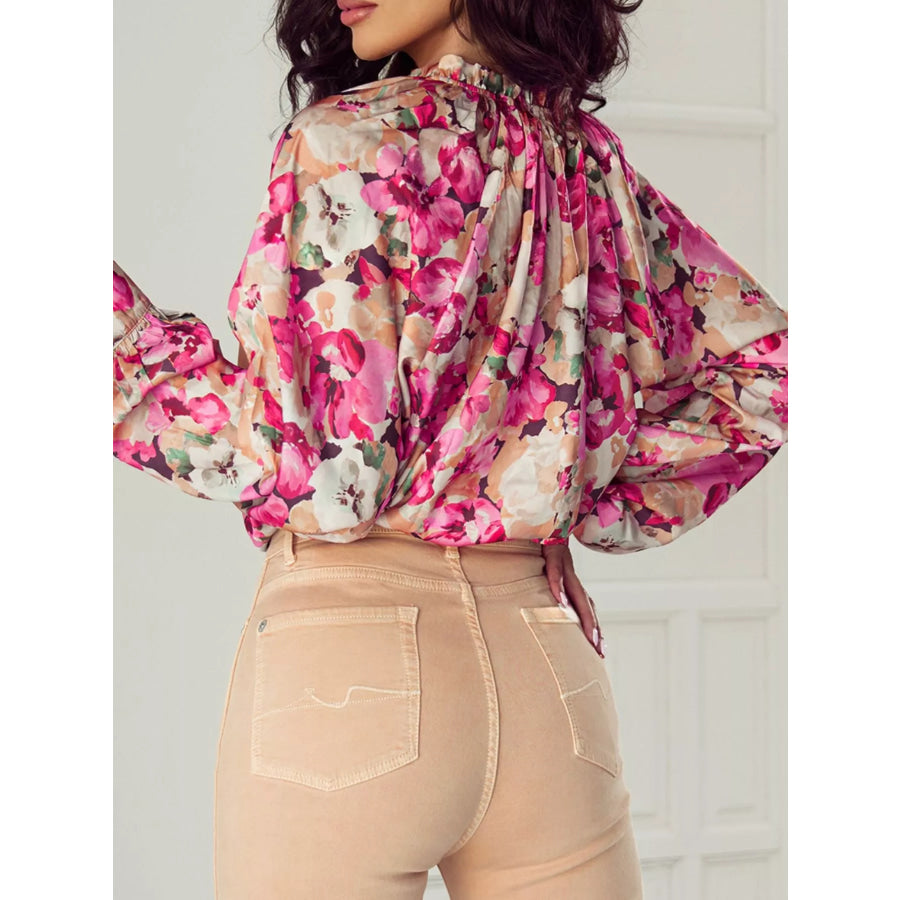 Floral Print Ruffle Trim Long Sleeve Shirt Apparel and Accessories