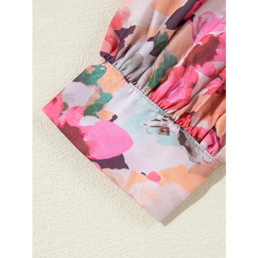 Floral Print Ruffle Trim Long Sleeve Shirt Apparel and Accessories