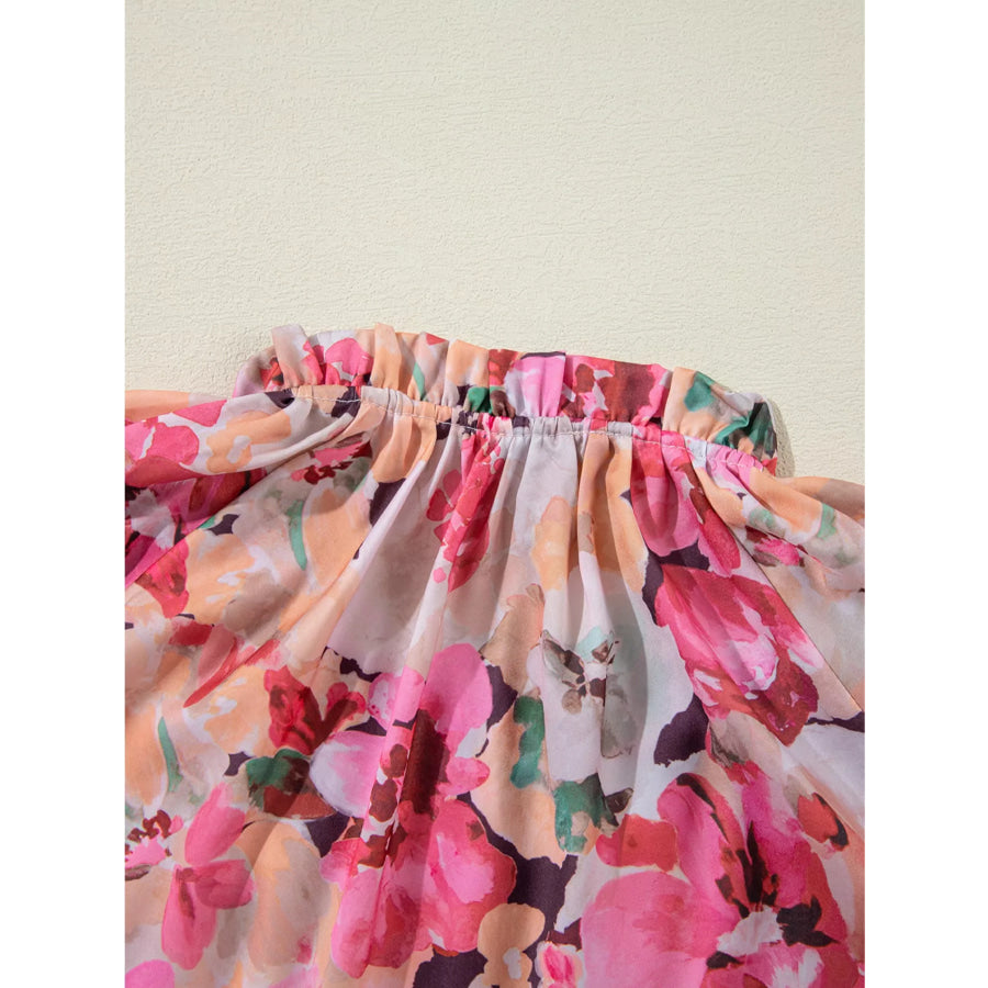 Floral Print Ruffle Trim Long Sleeve Shirt Apparel and Accessories