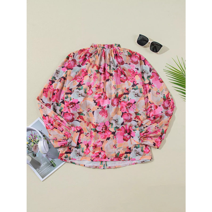 Floral Print Ruffle Trim Long Sleeve Shirt Apparel and Accessories