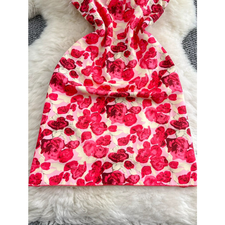 Floral Print Ruffle Trim Mini Dress Apparel and Accessories