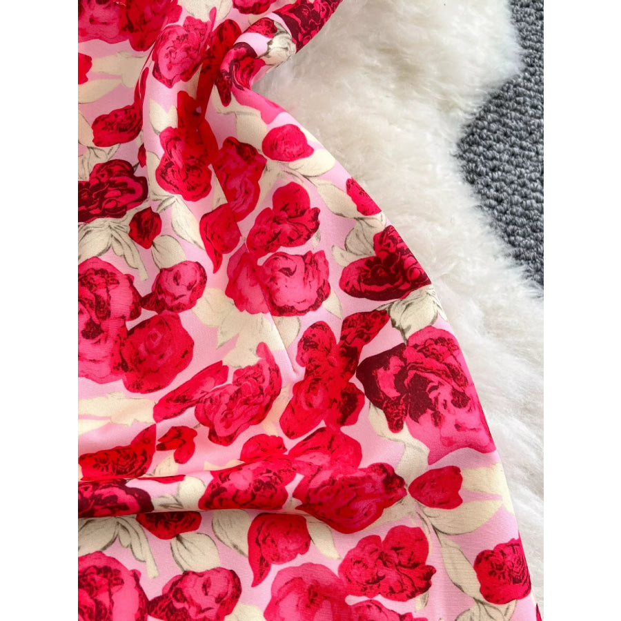 Floral Print Ruffle Trim Mini Dress Apparel and Accessories