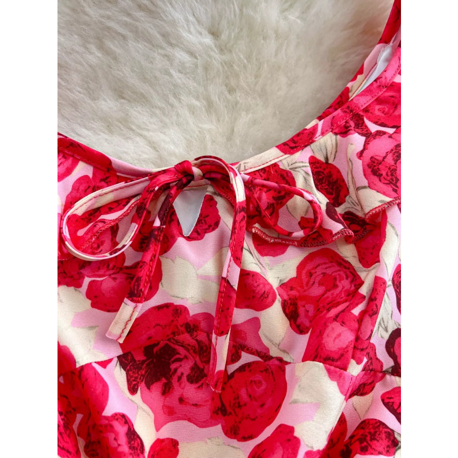 Floral Print Ruffle Trim Mini Dress Apparel and Accessories