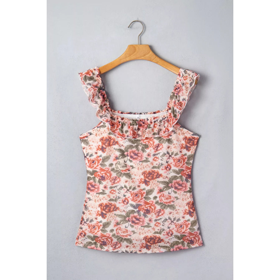 Floral Print Ruffle Trim Tank Apparel and Accessories