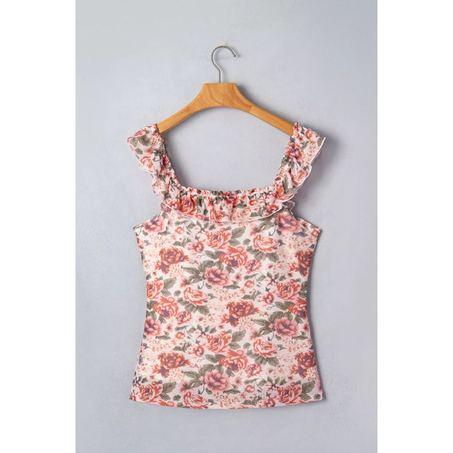 Floral Print Ruffle Trim Tank Apparel and Accessories