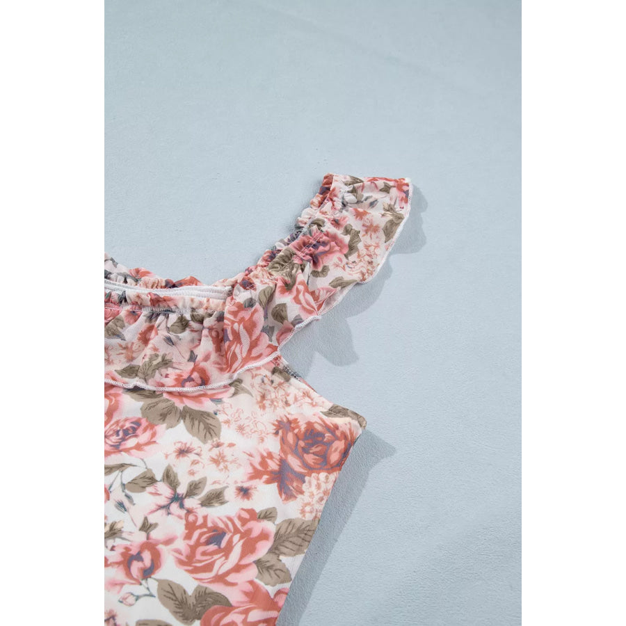 Floral Print Ruffle Trim Tank Apparel and Accessories