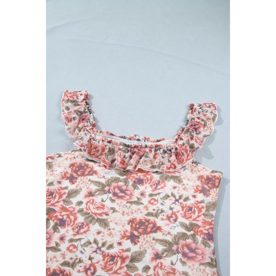 Floral Print Ruffle Trim Tank Apparel and Accessories
