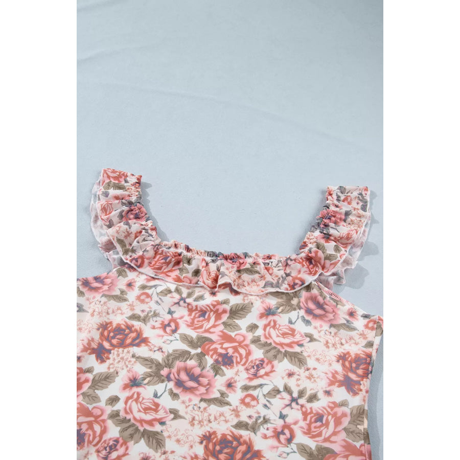 Floral Print Ruffle Trim Tank Apparel and Accessories