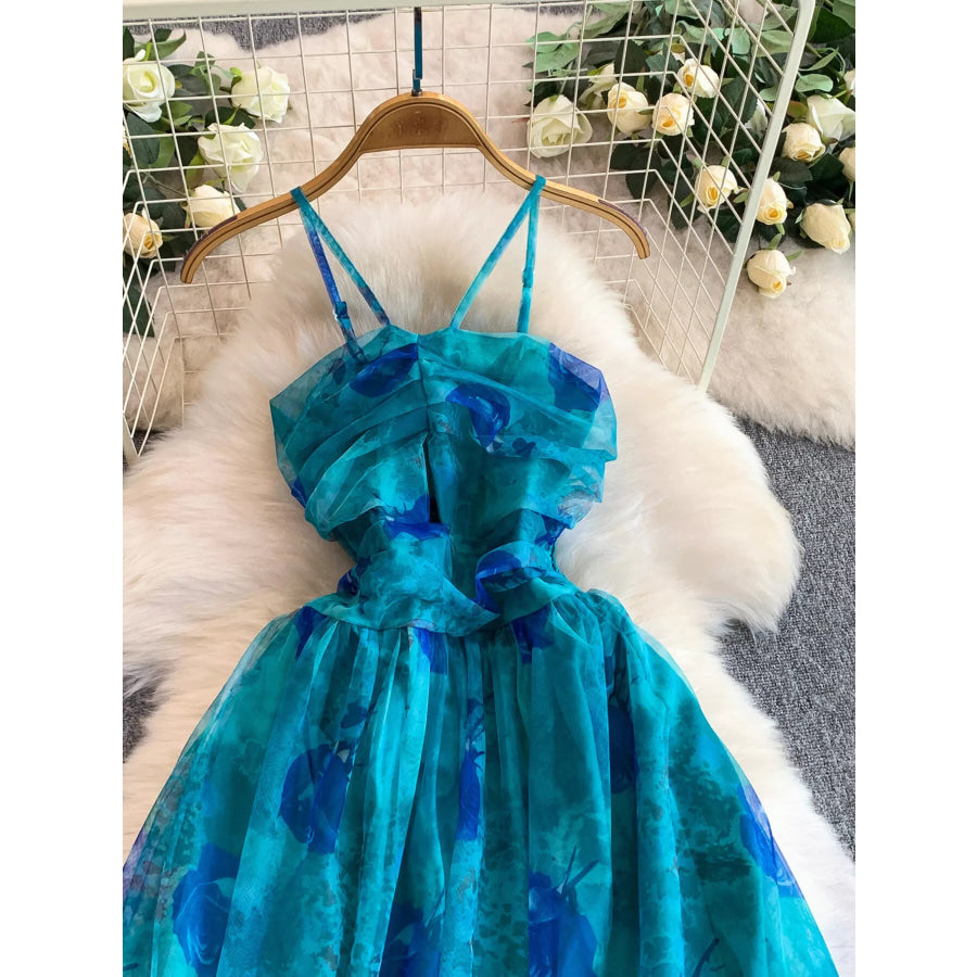 Floral Print Ruffled Layered Mesh Dress Apparel and Accessories