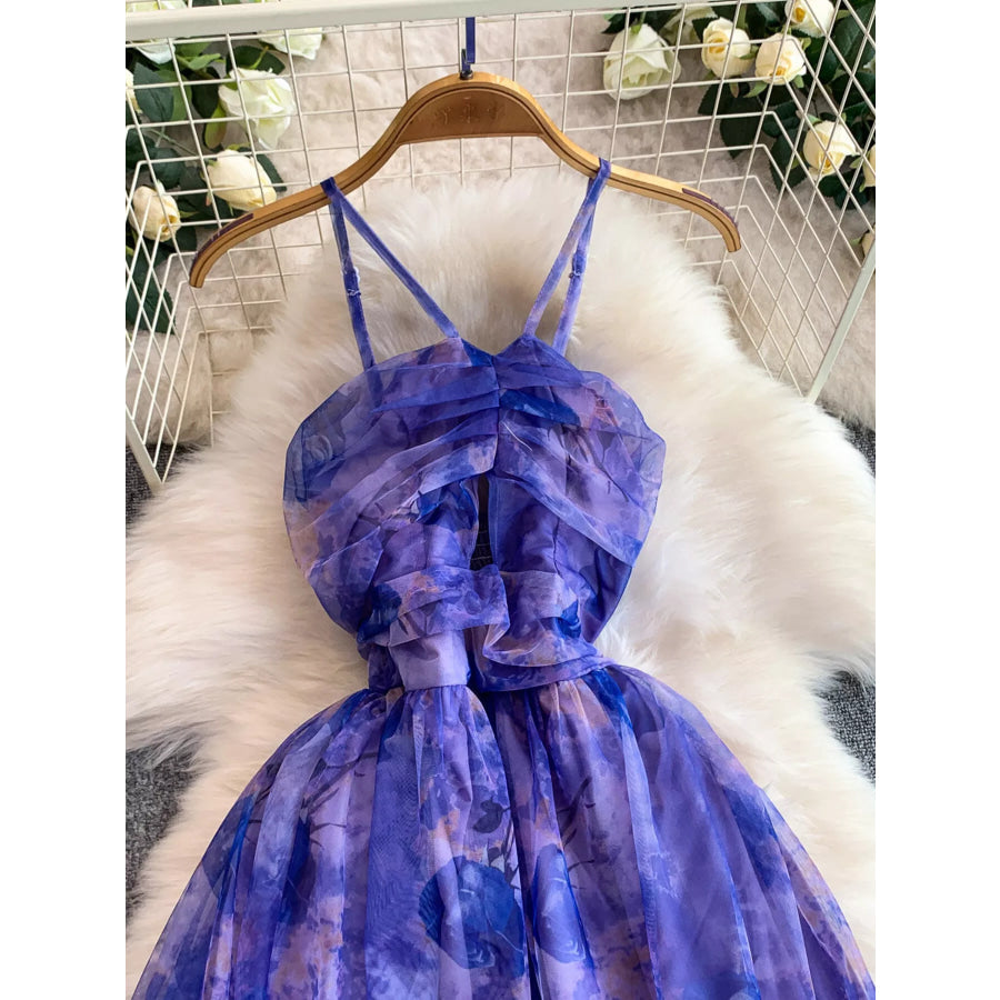 Floral Print Ruffled Layered Mesh Dress Apparel and Accessories