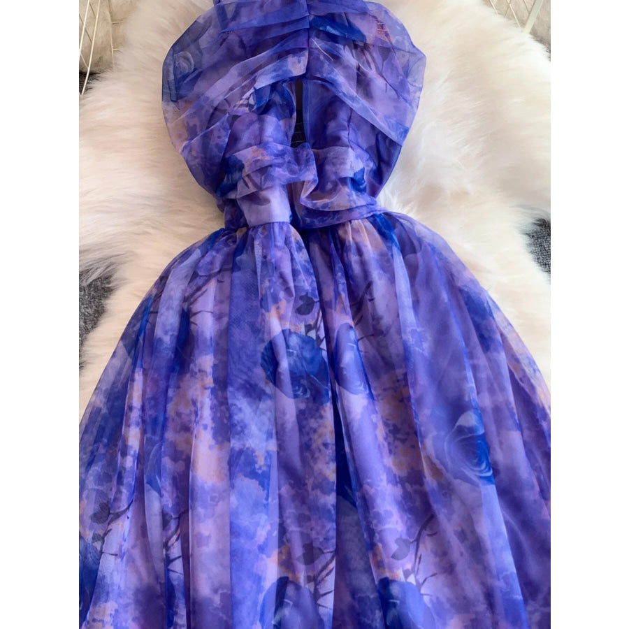 Floral Print Ruffled Layered Mesh Dress Apparel and Accessories