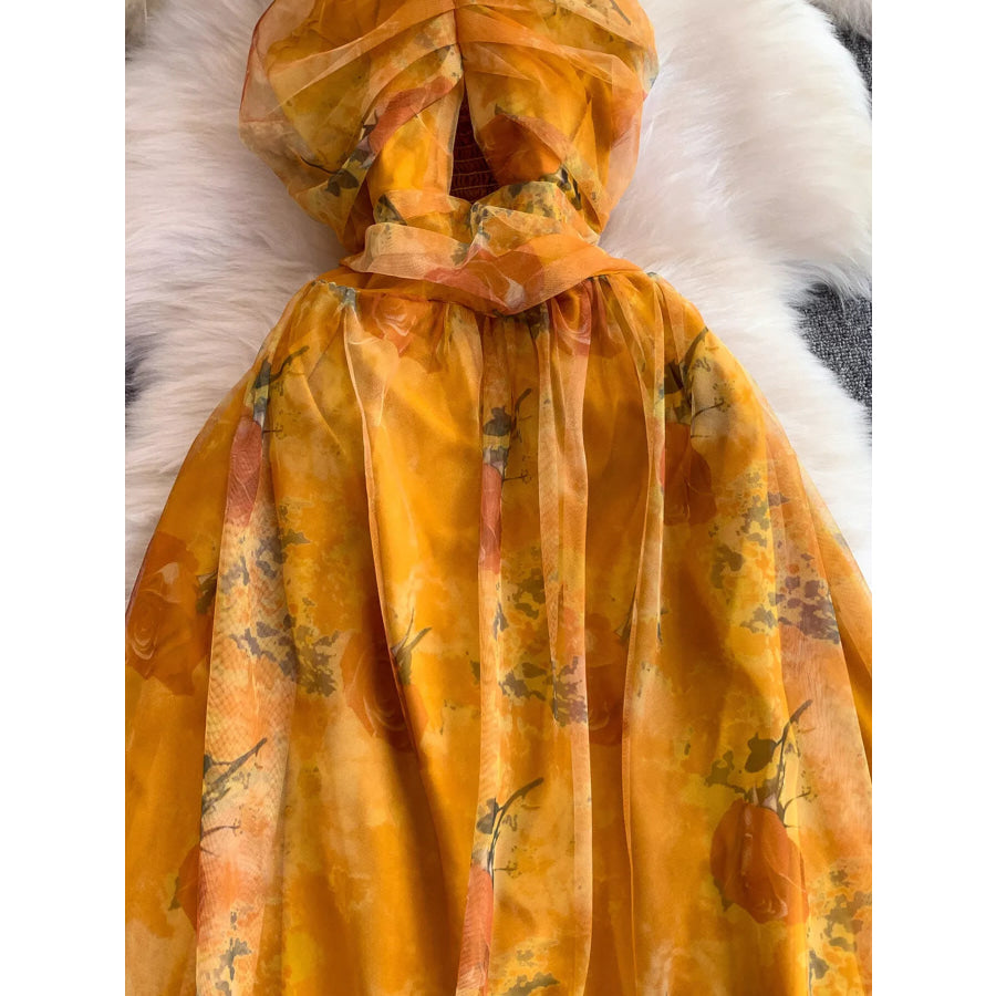 Floral Print Ruffled Layered Mesh Dress Apparel and Accessories