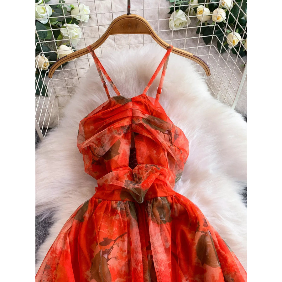 Floral Print Ruffled Layered Mesh Dress Apparel and Accessories