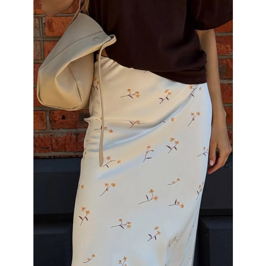 Floral Print Satin Skirt Apparel and Accessories