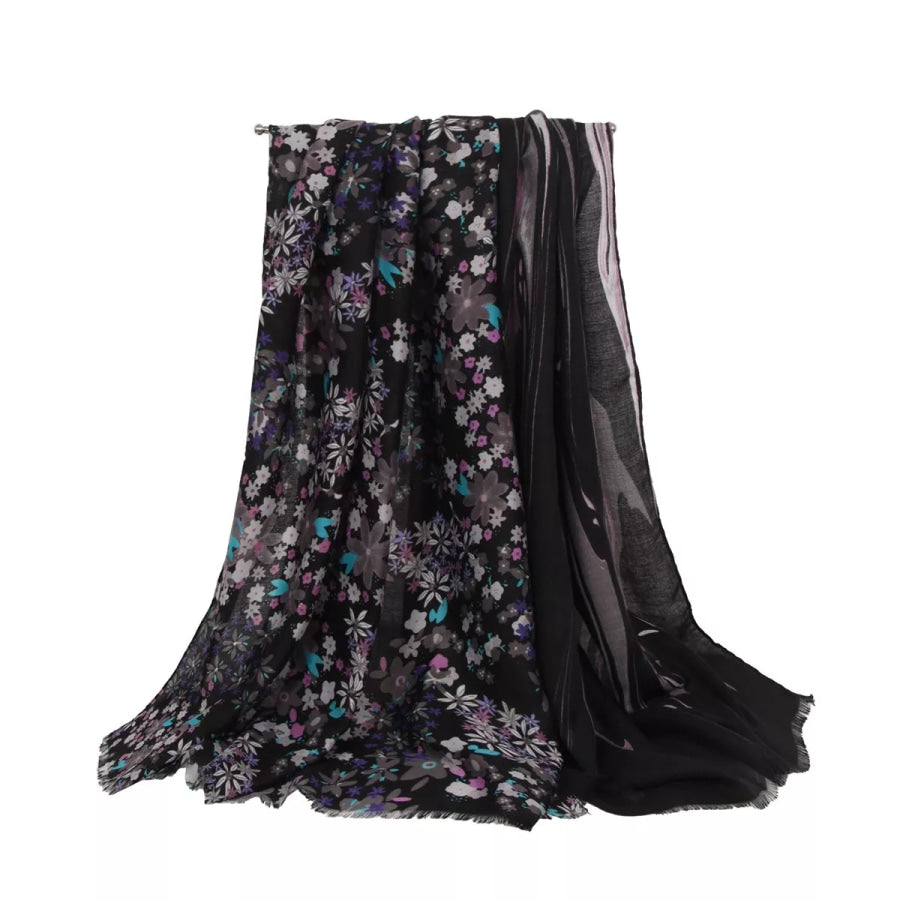 Floral Print Scarf Black / One Size Apparel and Accessories