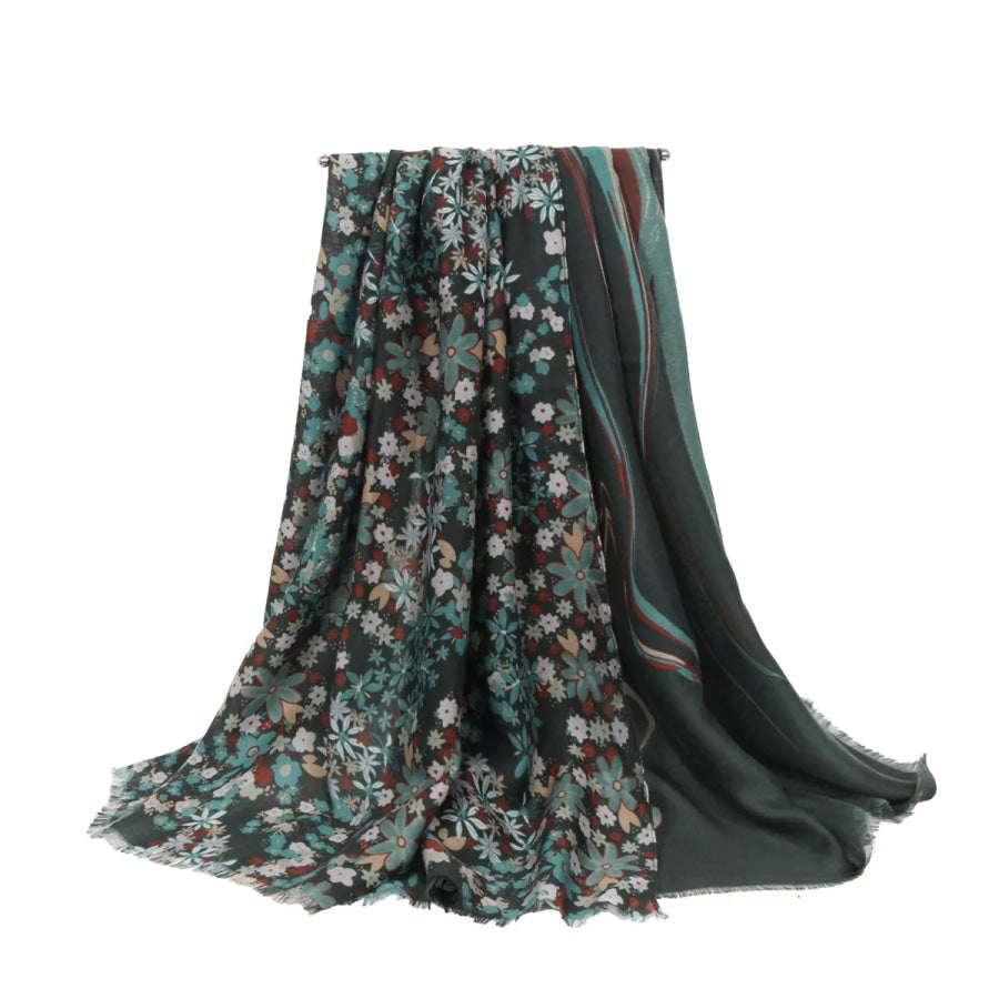 Floral Print Scarf Green / One Size Apparel and Accessories