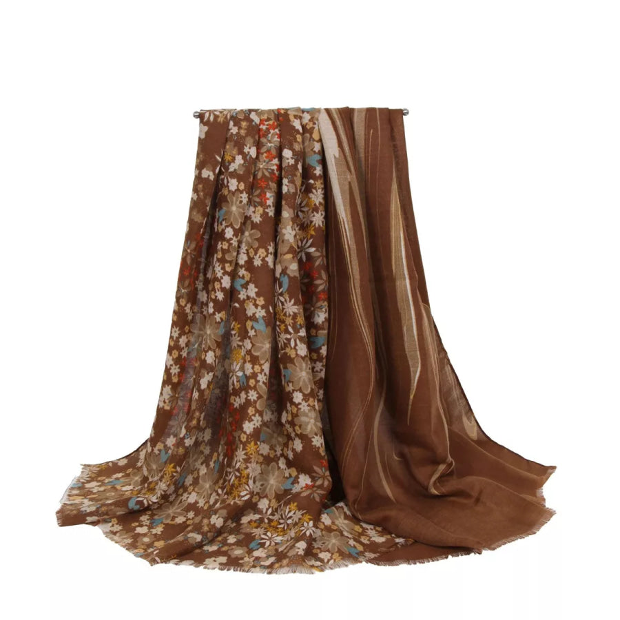 Floral Print Scarf Khaki / One Size Apparel and Accessories