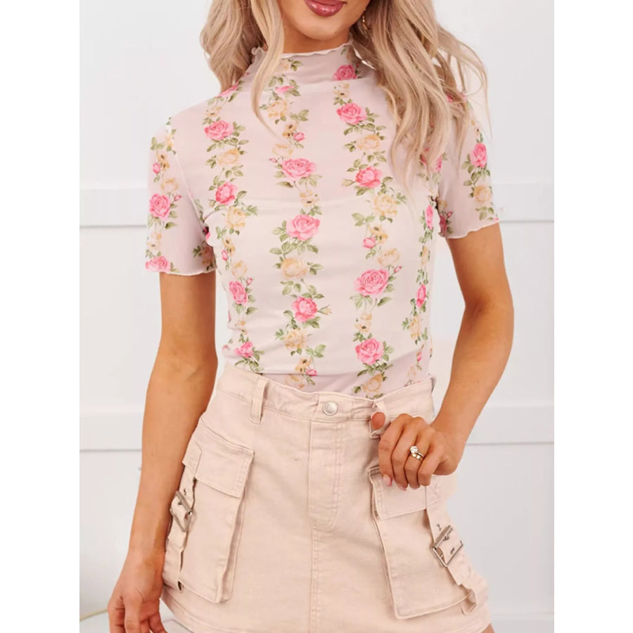 Floral Print Sheer Mesh Top Apparel and Accessories