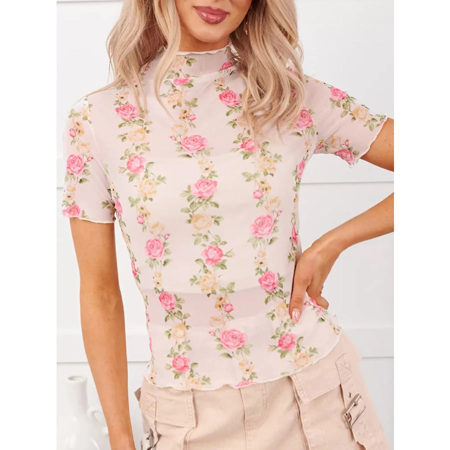 Floral Print Sheer Mesh Top Apparel and Accessories